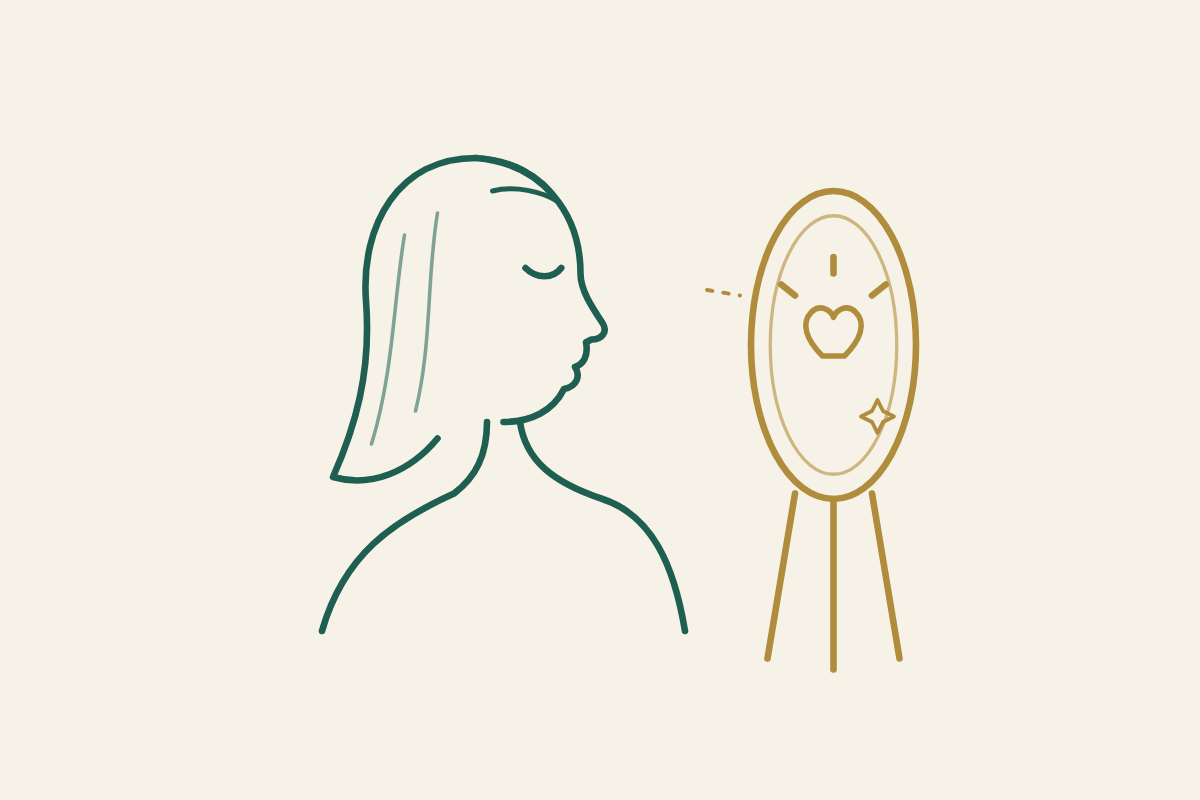 Femme face à un miroir qui lui renvoie un cœur lumineux : hypnose pour la confiance et l'estime de soi à Six-Fours-les-Plages