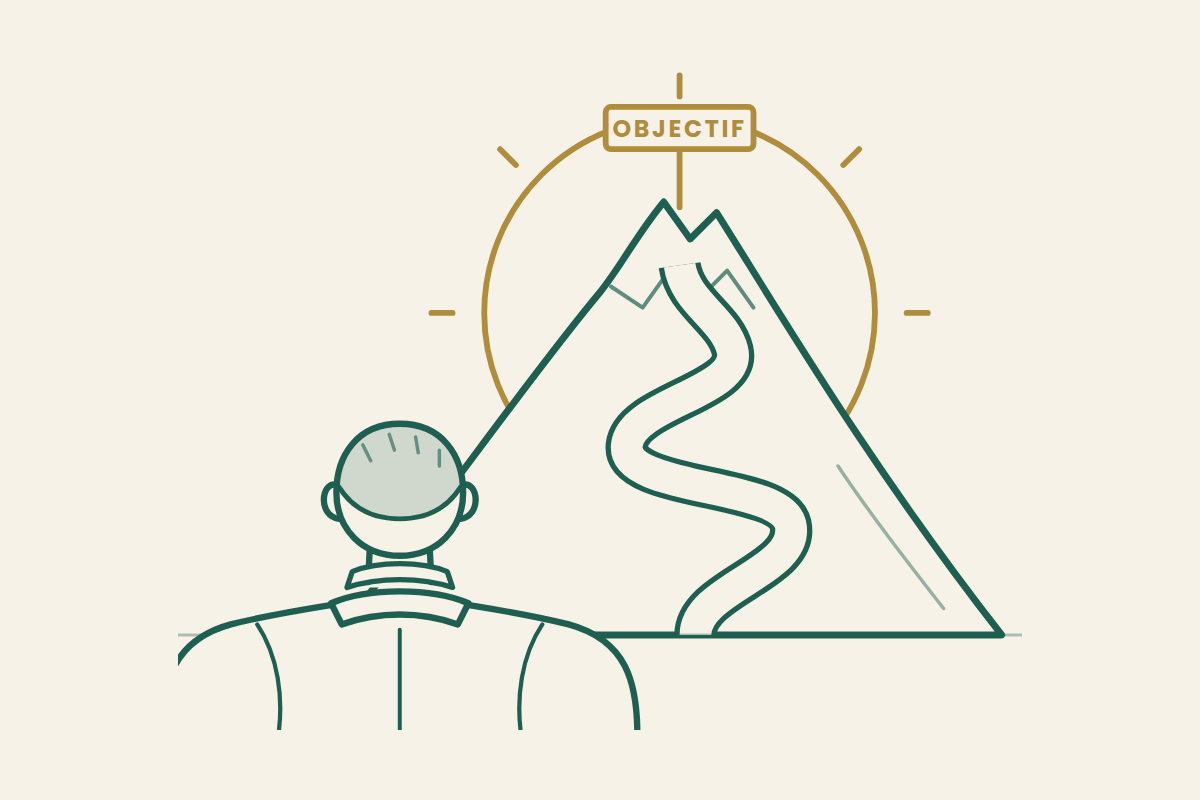 Homme en costume, de dos, qui regarde une montagne avec un chemin vers l'objectif : préparation mentale professionnelle et sportive par l'hypnose à Six-Fours-les-Plages